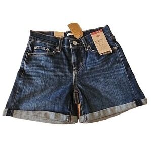 Levi's Denim Shorts Womens 25 Blue Mid Length Jean Stretch Rolled Cuff Hem‎ NWT